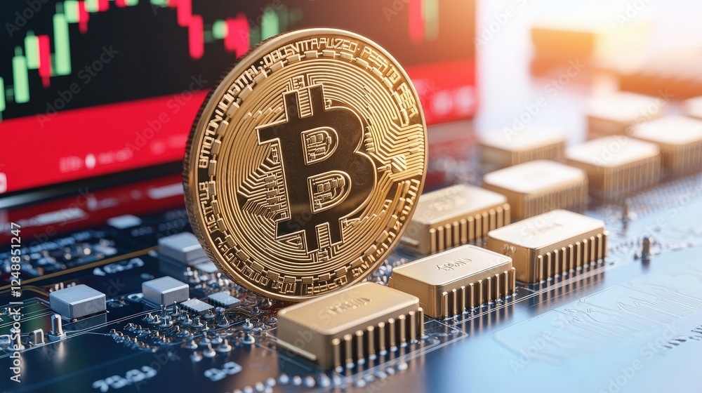 Poster stylized abstract concept representing security in the digital currency and cryptocurrency environme