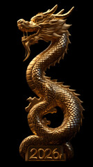 The golden number "2026", and the dragon head forms an S shape with a three-dimensional design