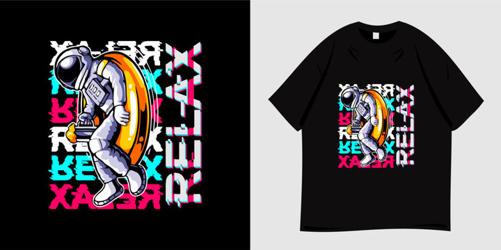 Astronaut on the moon graphic t-shirt design. Illustration of a spaceman relaxing on the moon. Symbol of astronaut, moon, space, explorer. Ready to print for t-shirts, apparel, tees, clothing