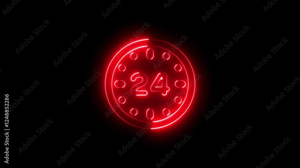 Poster animation of glowing neon fast speed clock icon isolated .