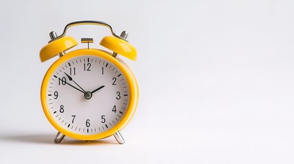 Bright yellow alarm clock on a white background.