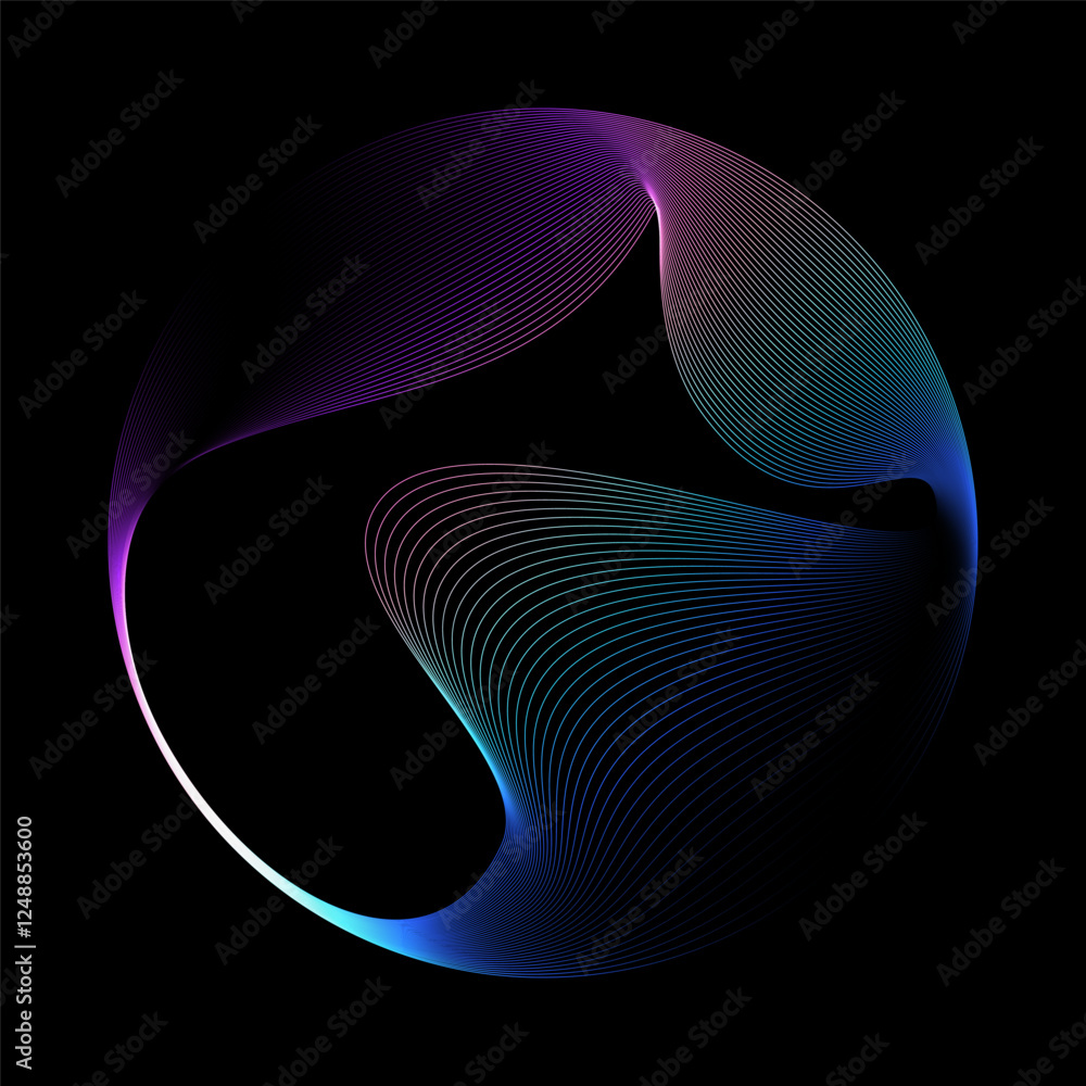 Aufkleber Abstract vector round shape of wavy lines flowing smooth curve colorful spectrum light on black background in concept of technology, science, music, modern.
