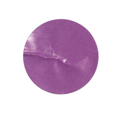Blank purple round crumpled paper promotion sticker label cutout isolated on a transparent...