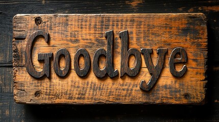 A rustic wooden sign featuring the word 'Goodbye' carved in bold letters. The warm tones of the wood accentuate the emotional significance of farewell and parting moments.