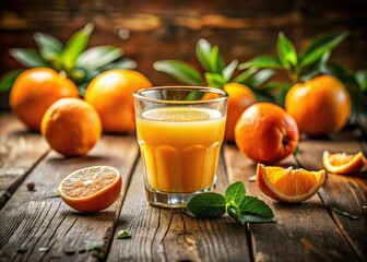 Fototapeta premium Slow-motion photography captures freshly squeezed orange juice, selective focus highlighting vibrant citrus.