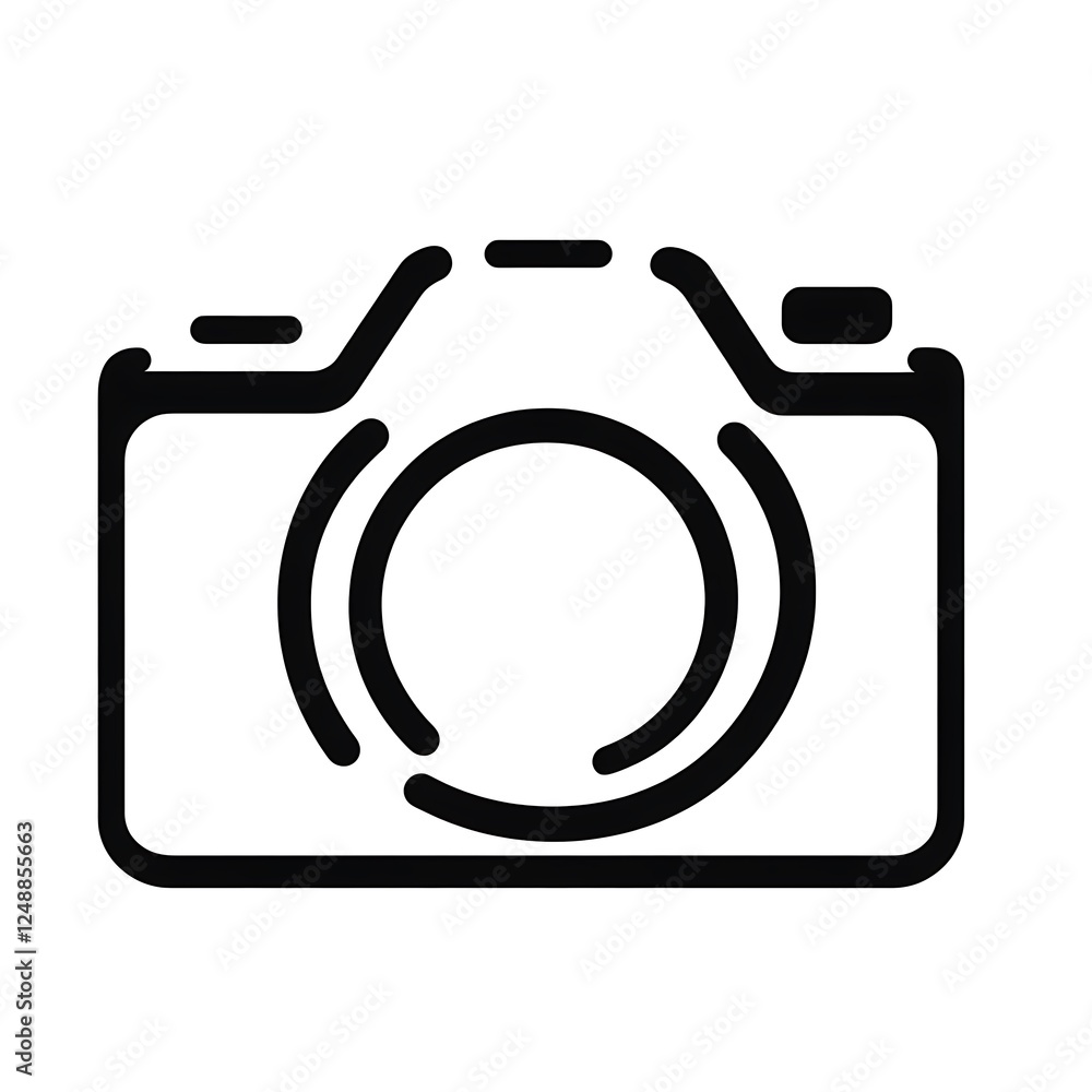 Poster simple black and white line drawing of a camera on a white background for design elements