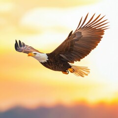 Obraz premium Bald eagle diving with its talons outstretched against a glowing sky