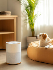 Air purifier for allergy relief in pet-friendly living room