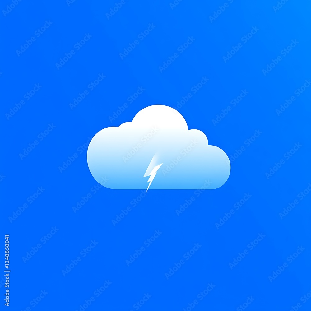Poster white cloud with lightning icon on a gradient blue background for weather forecast app