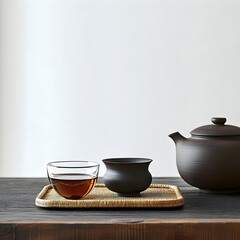 A harmonious still life composition featuring traditional teaware, evoking tranquility and the understated beauty of a minimalist aesthetic