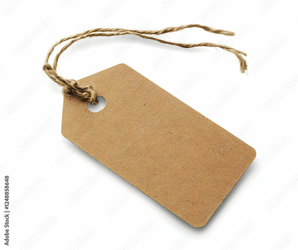 Poster isolated paper tag with a simple design and natural twine, offering a blank canvas for branding or l