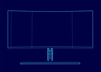 A computer monitor with a blue background. The monitor is a large screen