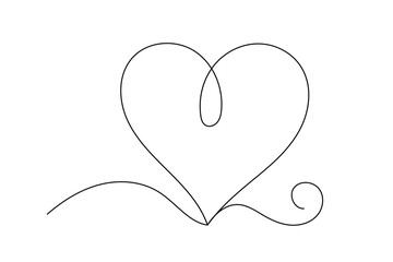 Line Art Wavy Heart Shape Icon. Romantic Minimalist Black Silhouette Contour. Valentine Day or Wedding Greeting Card Background. Shop Advertising Decoration Wallpaper One Continuous Line Drawn Element