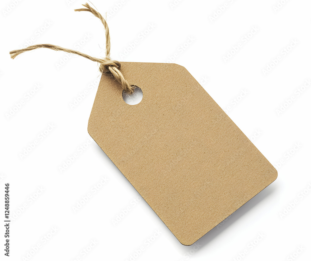 Poster isolated paper tag with string offering a blank surface for retail, pricing or labeling, set against