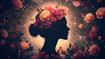 Silhouette of a woman with a flower crown.