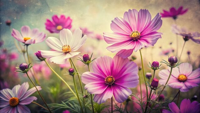 Vintage photo: Cosmos caudatus, "King's Salad," vibrant Bunga Kenikir blossoms.