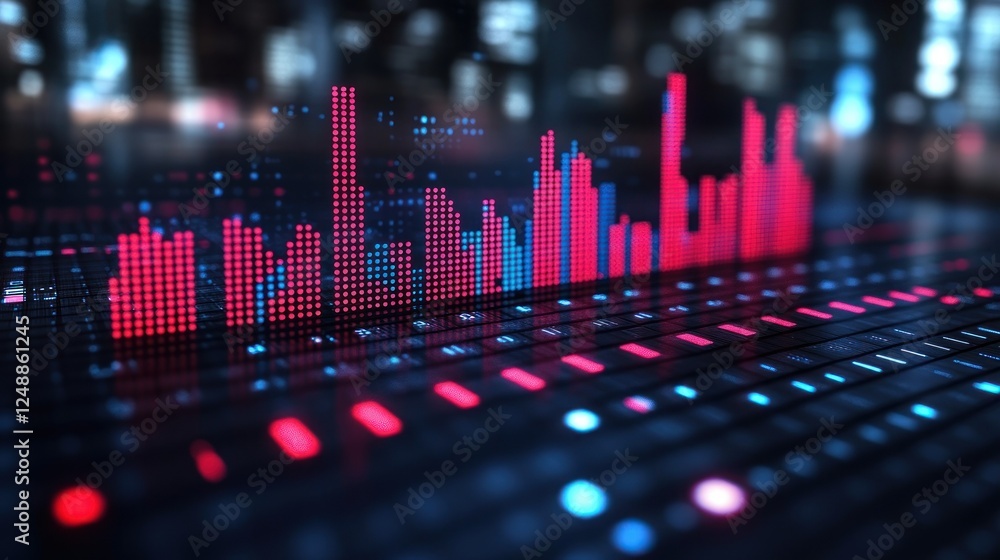 Aufkleber abstract digital stock market data visualization: red and blue dynamic chart on futuristic interface