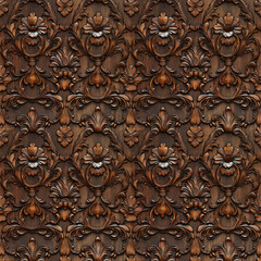 wood carving floral ornament. seamless pattern