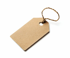 Isolated kraft paper tag with natural fiber string, perfect for showcasing a brand or promotional message against a clean white background