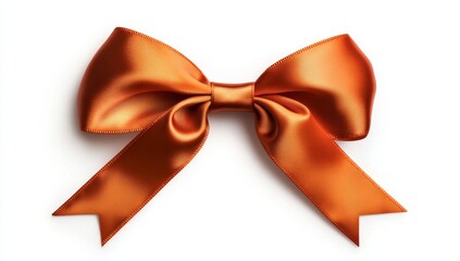 Naklejka premium Orange satin ribbon bow, tied, white background, gift wrapping
