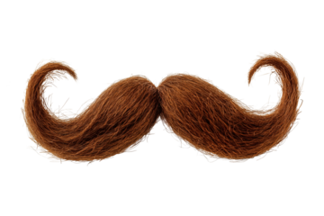 Stylized Red Mustache with Curled Ends on Transparent Background
