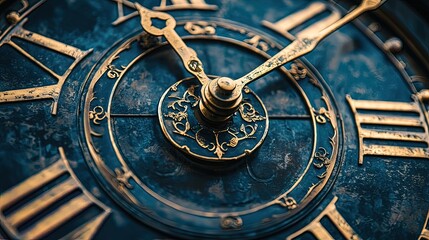 Close-up of an antique clock face with intricate details.