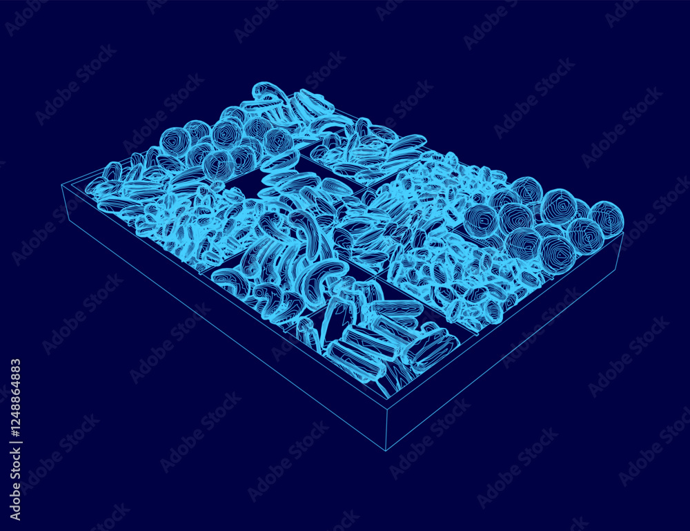 Poster a blue image of a variety of nuts and seeds. the image is a close up of a blue background with a var