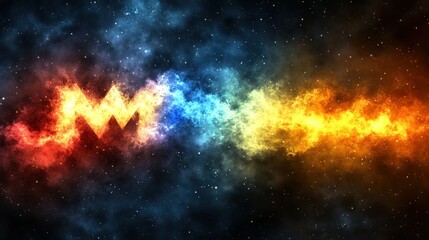 Naklejka premium Cosmic Crown: A fiery and icy nebula collision in space, depicting a crown symbol amidst swirling galaxies and stars.