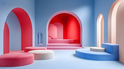 Fototapeta premium Stylized 3d models in a colorful studio diffused light showcasing modern design elements and vibrant decor aesthetics
