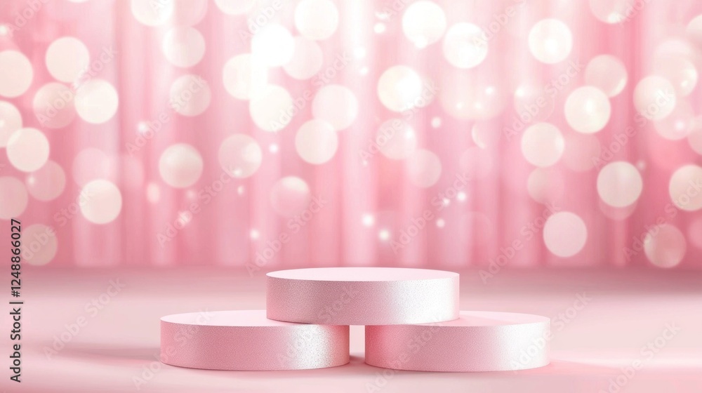 Poster three pink geometric podiums stand against a soft pastel backdrop, creating a visually appealing spa