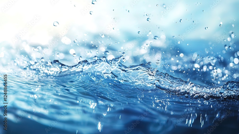 Poster close-up of water splashing and rippling with sunlight bokeh.