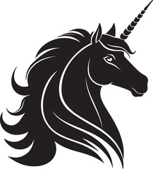 A horse unicorn silhouette using flat solid black color design, vector illustration design on a white background..