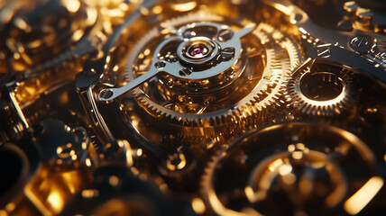 時計の針と歯車の精密な連動・スローモーション効果の静止画