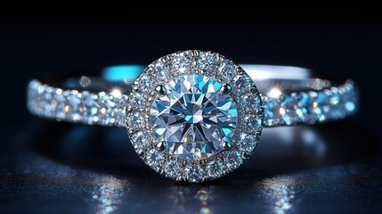 Fototapeta premium Sparkling diamond halo engagement ring. (1)