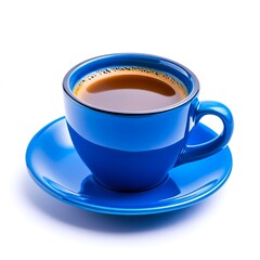 Obraz premium Blue cup of espresso on blue saucer isolated on white background.