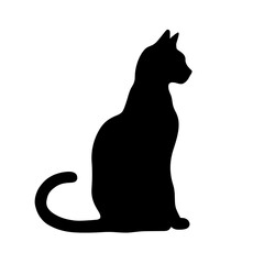 Minimalist black silhouette of a cat sitting upright on white background
