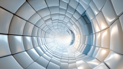 Naklejka premium Light emanates from end of white glossy tiled tunnel