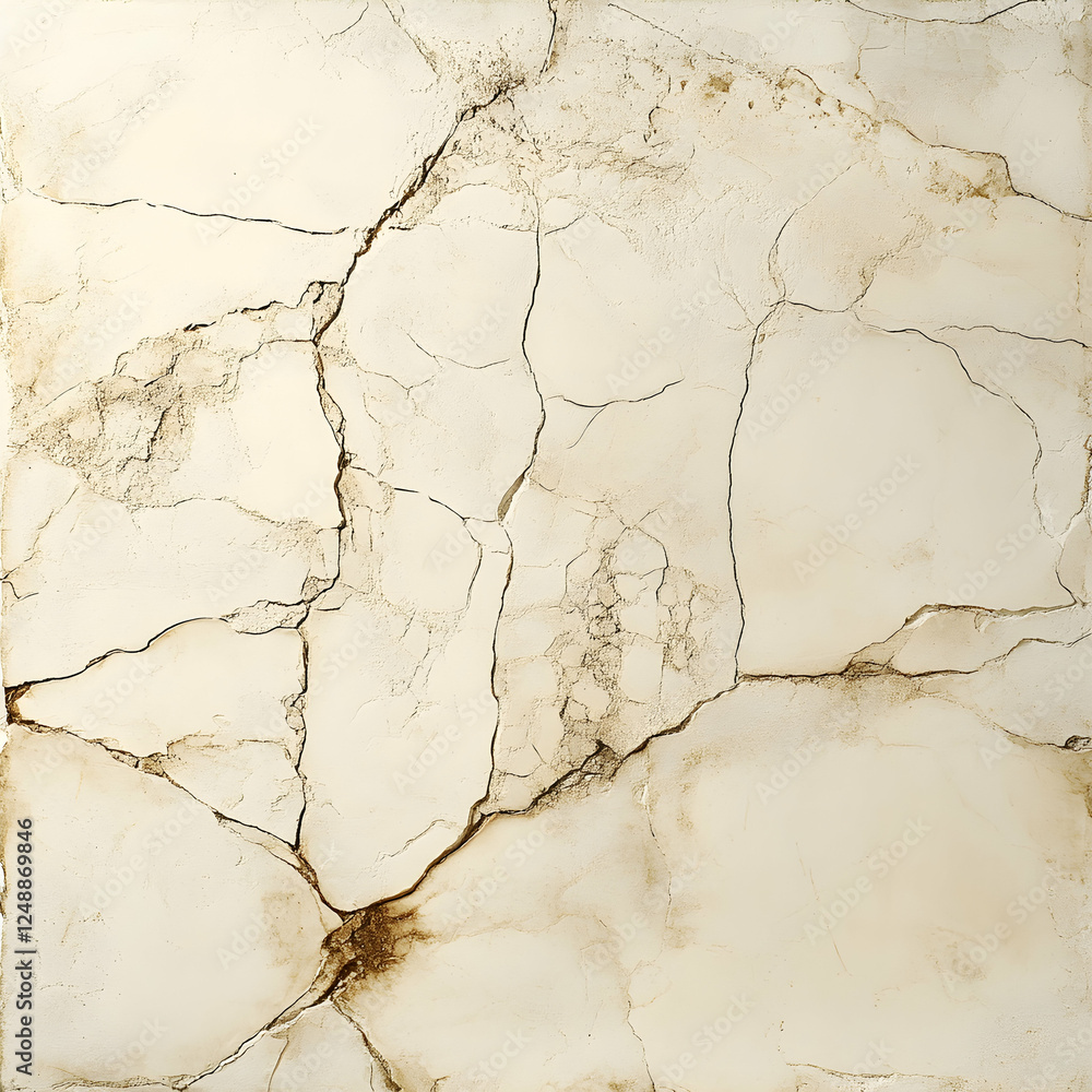 Poster delicate fissures traversing a surface of aged plaster, creating a unique and visually striking abst