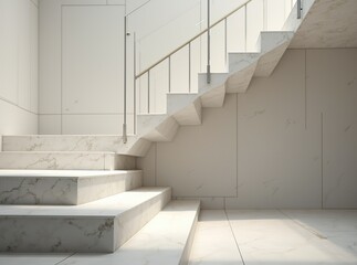 Obraz premium Modern Tiled Staircase with Stainless Steel Handrail - AI Photorealistic