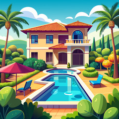 Luxury Villa with Pool Vector