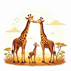 Fototapeta premium Giraffe Family - Affectionate Portrait, Lush Landscape
