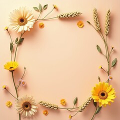 Obraz premium Dried Flower Wheat Flat Lay Peach Background