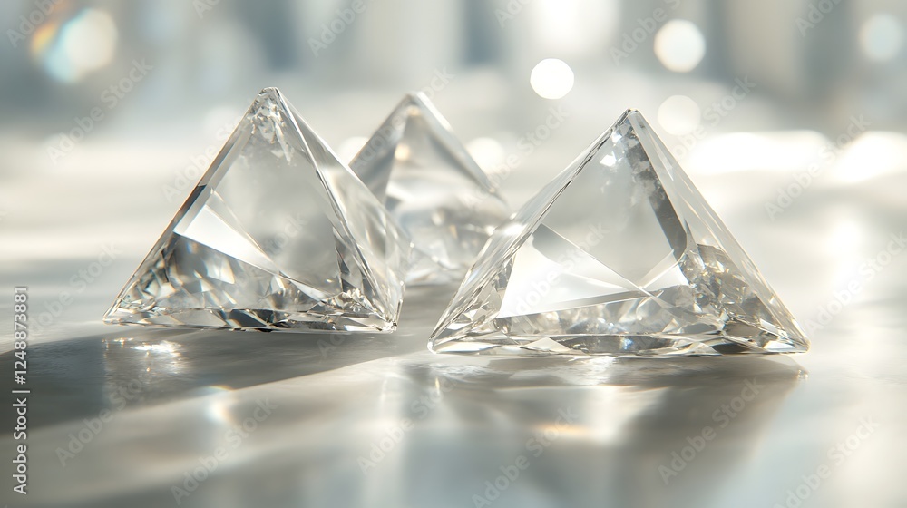 Aufkleber polyhedral shapes three-dimensional crystal models showcasing intricate designs and reflections on a