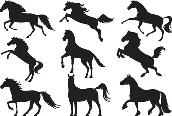 A set of horse silhouette vector design.