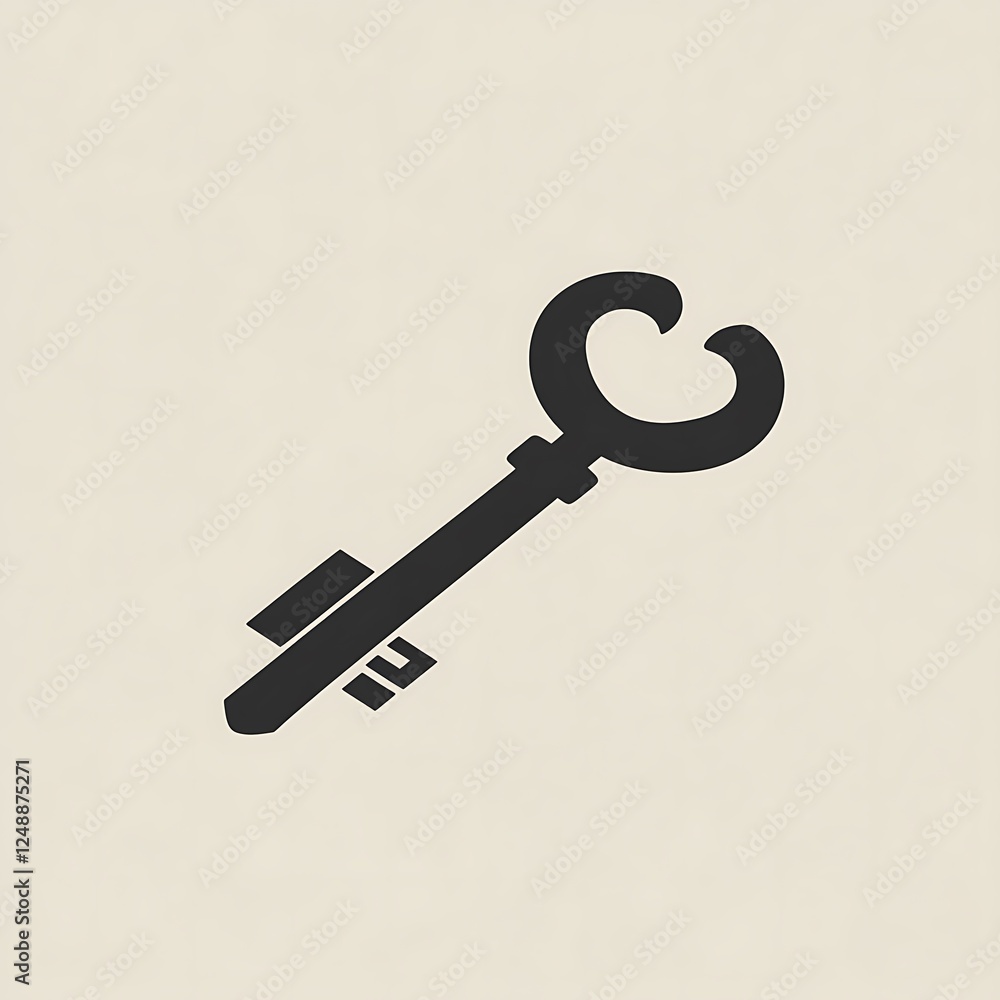Poster stylized illustration of a key with a distinct design against a plain background