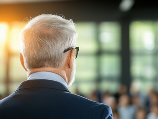 man in suit addressing audience