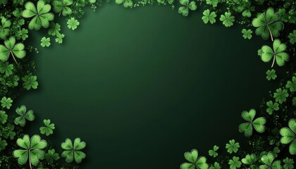Deep green background with shimmering clover motifs and a clean white outline