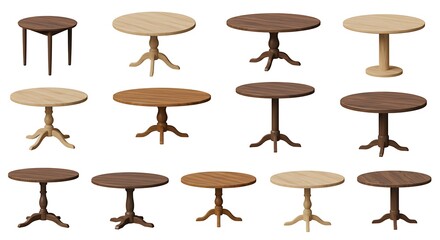 Set of round tables isolated on transparent background. 3D render.
