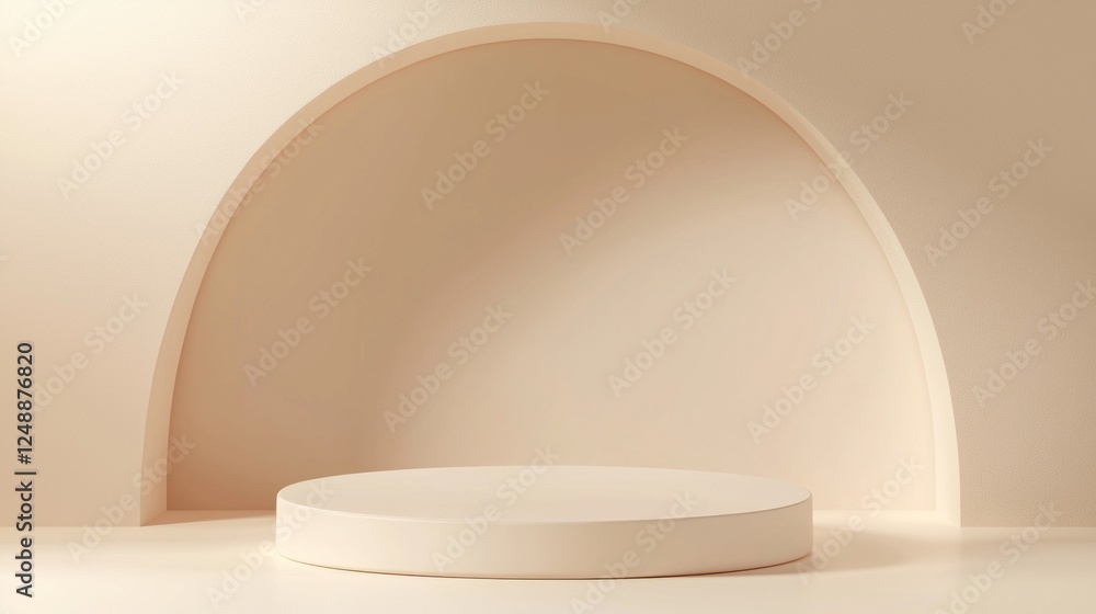 Aufkleber a stylish 3d rendering presents a smooth, round podium perfectly positioned in front of a gently arc