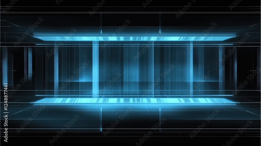 Poster futuristic blue light abstract design with geometric lines and patterns